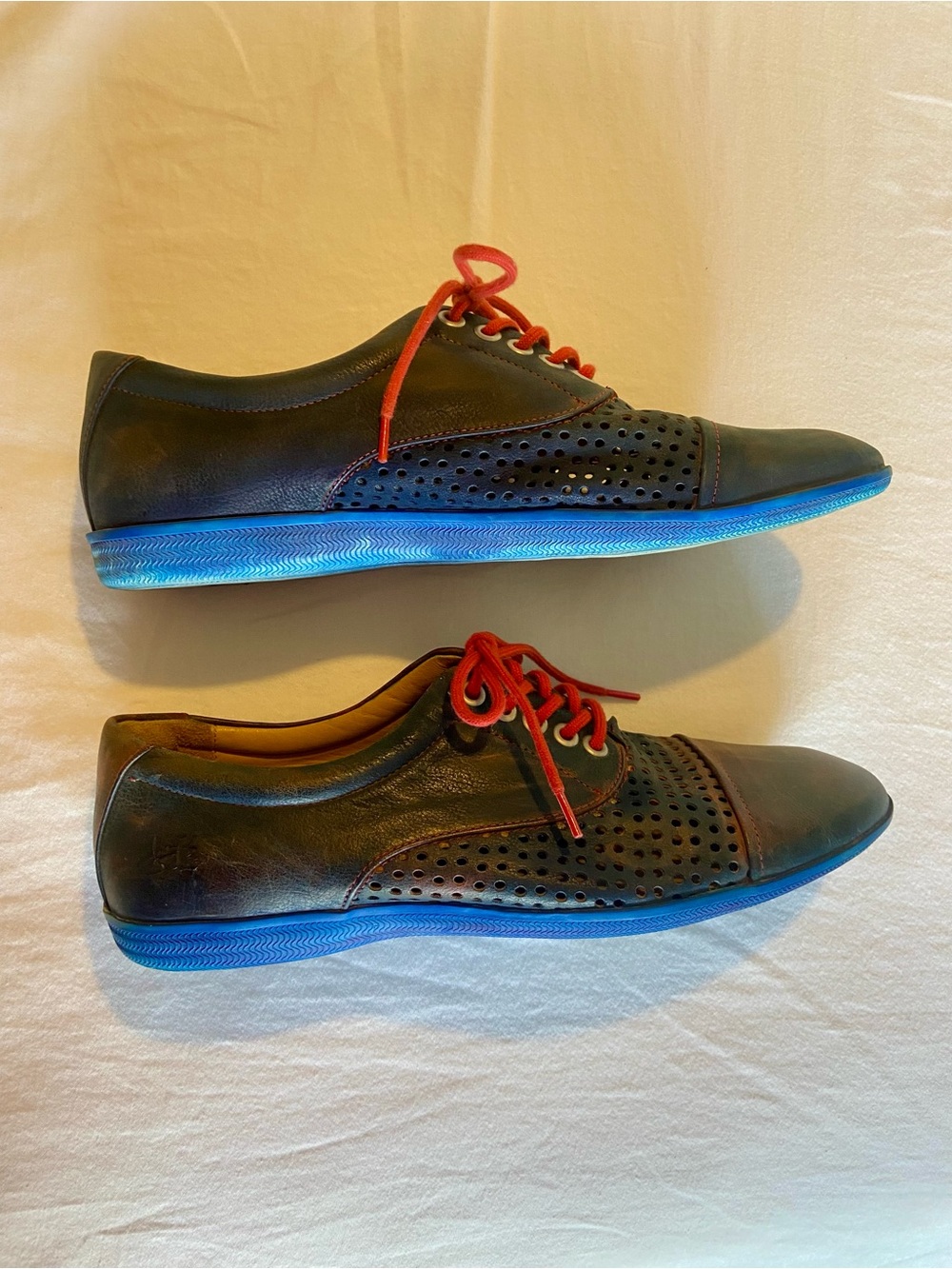 John Fluevog Blue Leather Oxford Shoes, Size 8 M/10 W